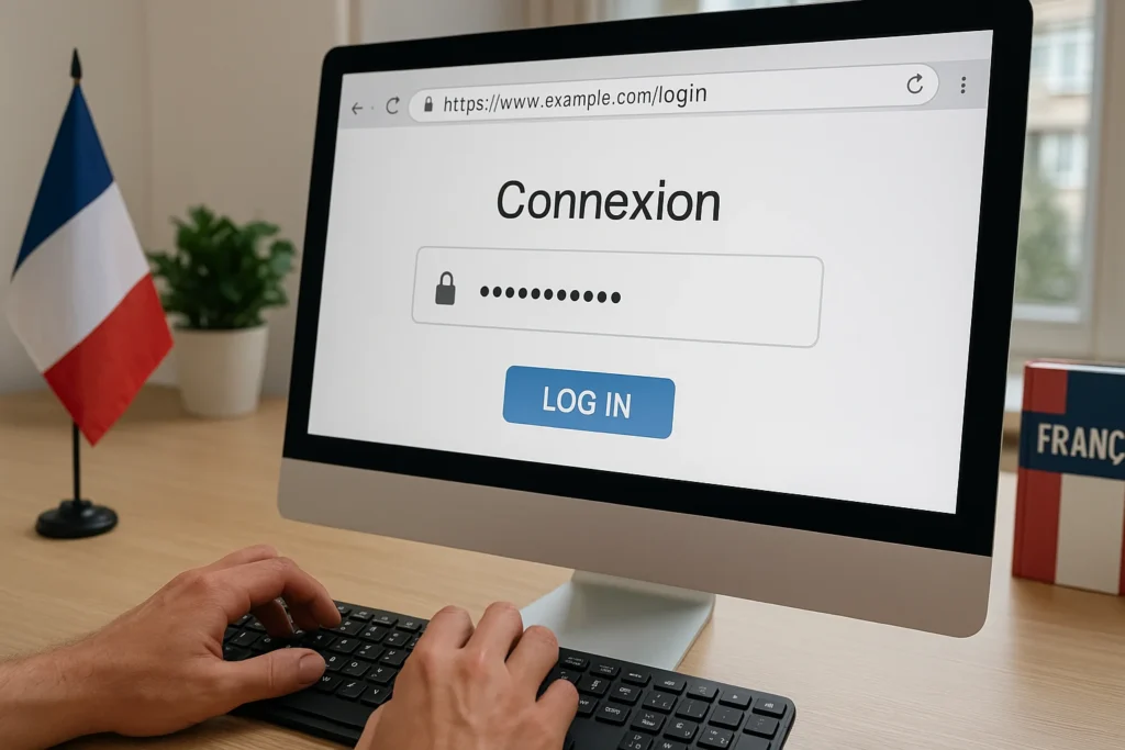 Écran d'ordinateur montrant l'accès à la messagerie akeonet via un navigateur web avec des mains sur un clavier